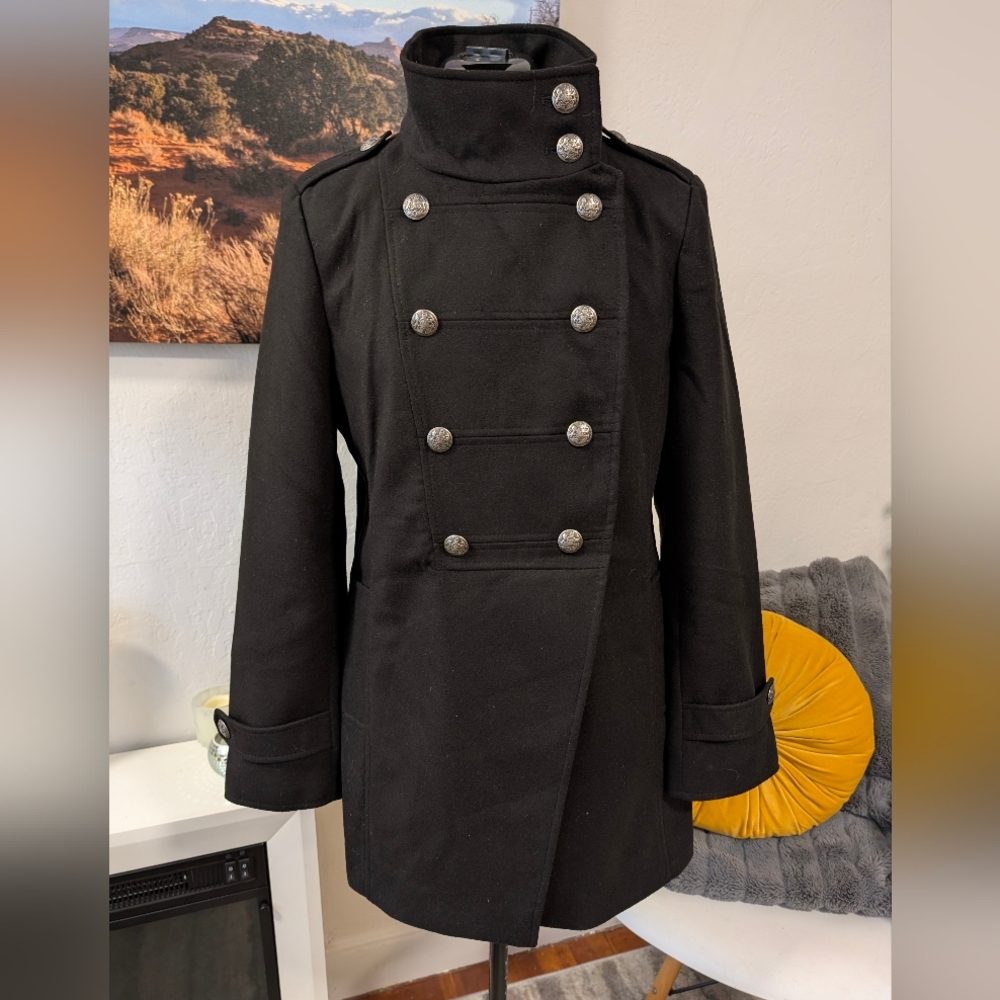 Marilyn & Me High Neck Asymmetrical Pea Coat, XL